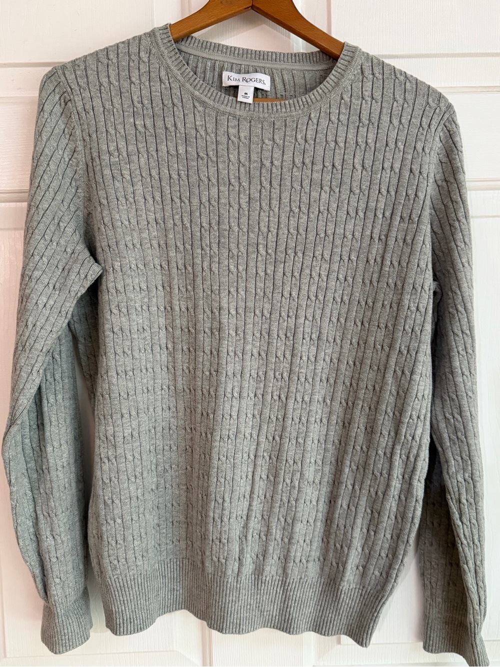 Kim Rogers Light Gray Cable Knit Crewneck Sweater